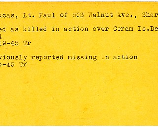 World War II, Vindicator, Paul Lucas, Sharon, Pennsylvania, missing, killed, Ceram Island, 1944, 1945, Trumbull