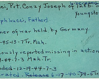 World War II, Vindicator, Conzy Joseph Lucci, Youngstown, wounded, missing, 1944, prisoner, Germany, liberated, 1945, Mahoning, Trumbull, Joseph Lucci