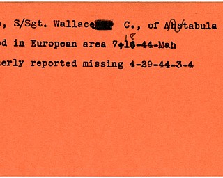 World War II, Vindicator, Wallace C. Luce, Ashtabula, missing, killed, Europe, 1944, Mahoning