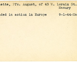 World War II, Vindicator, August Luchette, Masury, wounded, Europe, 1944, Mahoning
