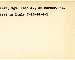 World War II, Vindicator, John J. Luteran, Mercer, Pennsylvania, wounded, Italy, 1944