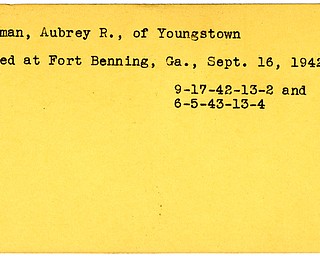 World War II, Vindicator, Aubrey R. Lyman, Youngstown, died, Fort Benning, Georgia, 1942, 1943