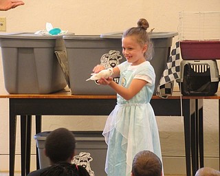 Neighbors | Jessica Harker .A community member named Bella held a dove named Ivory at the Austintown library's performance by Jungle Terry July 10.