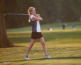 Becky Rupert watches her drive during the long drive at Tippecanoe Country Club on Thursday night. EMILY MATTHEWS | THE VINDICATOR