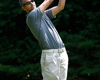 Brian Newell drives the ball during the Farmers National Bank Greatest Golfer of the Valley tournament at Youngstown Country Club on Saturday. EMILY MATTHEWS | THE VINDICATOR