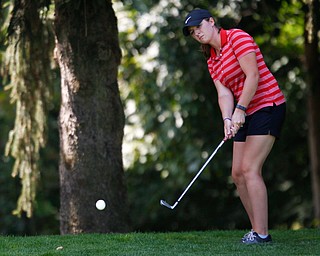 Emily Robertson hits the ball during the final day of the Greatest Golfer tournament at the Lake Club on Sunday. EMILY MATTHEWS | THE VINDICATOR