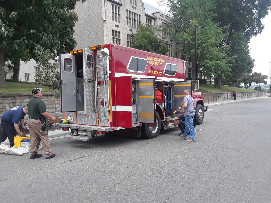 Mahoning County hazmat crews have arrived at Youngstown State University 's Ward Beecher Hall where classes are canceled and the building will remain closed until noon.