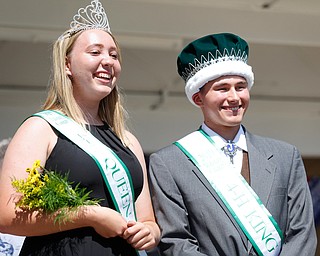 Natalia Kresic this year's 4-H queen, and James Moore, this year's 4-H king, pose for a photo during the Mahoning County Junior Fair Youth Day Ceremony on Thursday. EMILY MATTHEWS | THE VINDICATOR