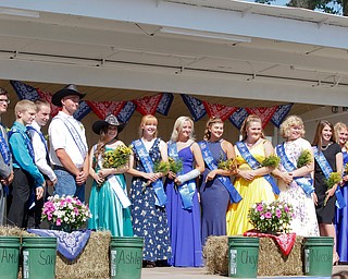 Nominees of this year's Outstanding Youth Award stand on stage during the Mahoning County Junior Fair Youth Day Ceremony on Thursday. EMILY MATTHEWS | THE VINDICATOR