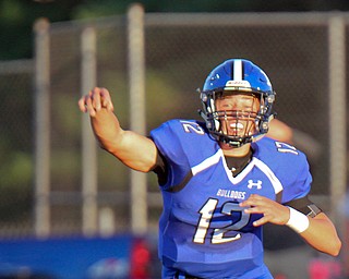 William D. Lewis The Vindicator  Poland QB Todd Brody(12) delivers during 8-29-19 action with Marlingotn